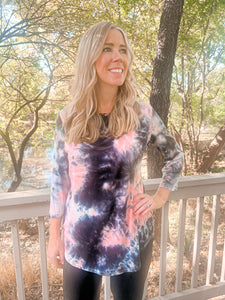 Brea Navy and Pink Hand Dipped Tie Dye Top - Ribbons and Spice Boutique