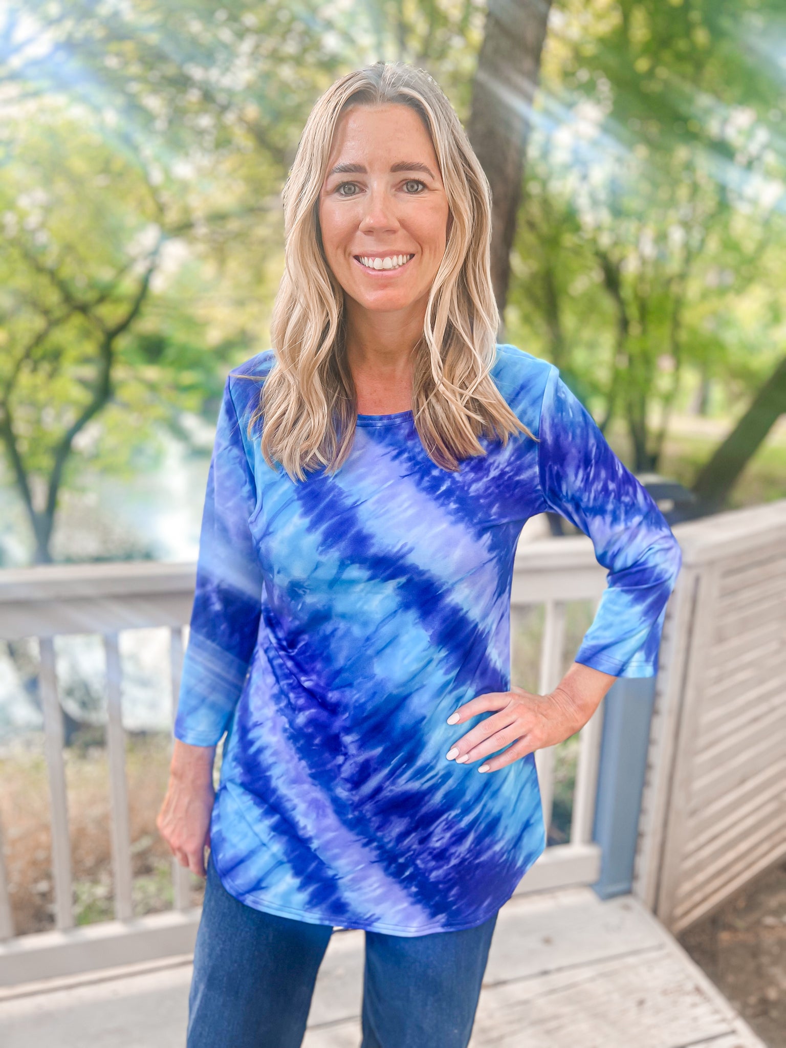 Christina Blue Hand Dipped Tie Dye Top