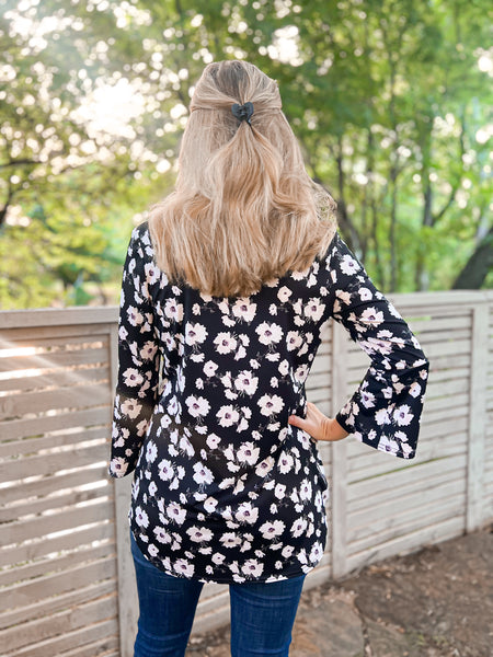 Lorelei White Floral Bell Sleeve Top - Ribbons and Spice Boutique