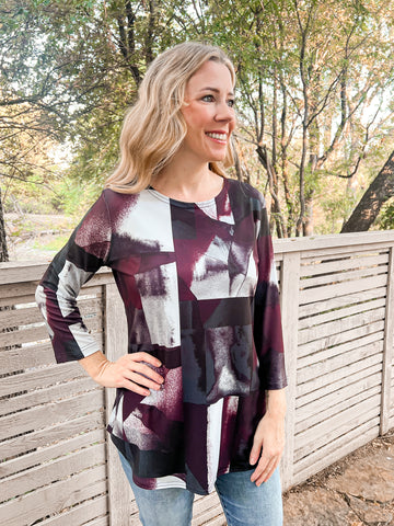 Isabella Plum and Black Abstract Top - Ribbons and Spice Boutique