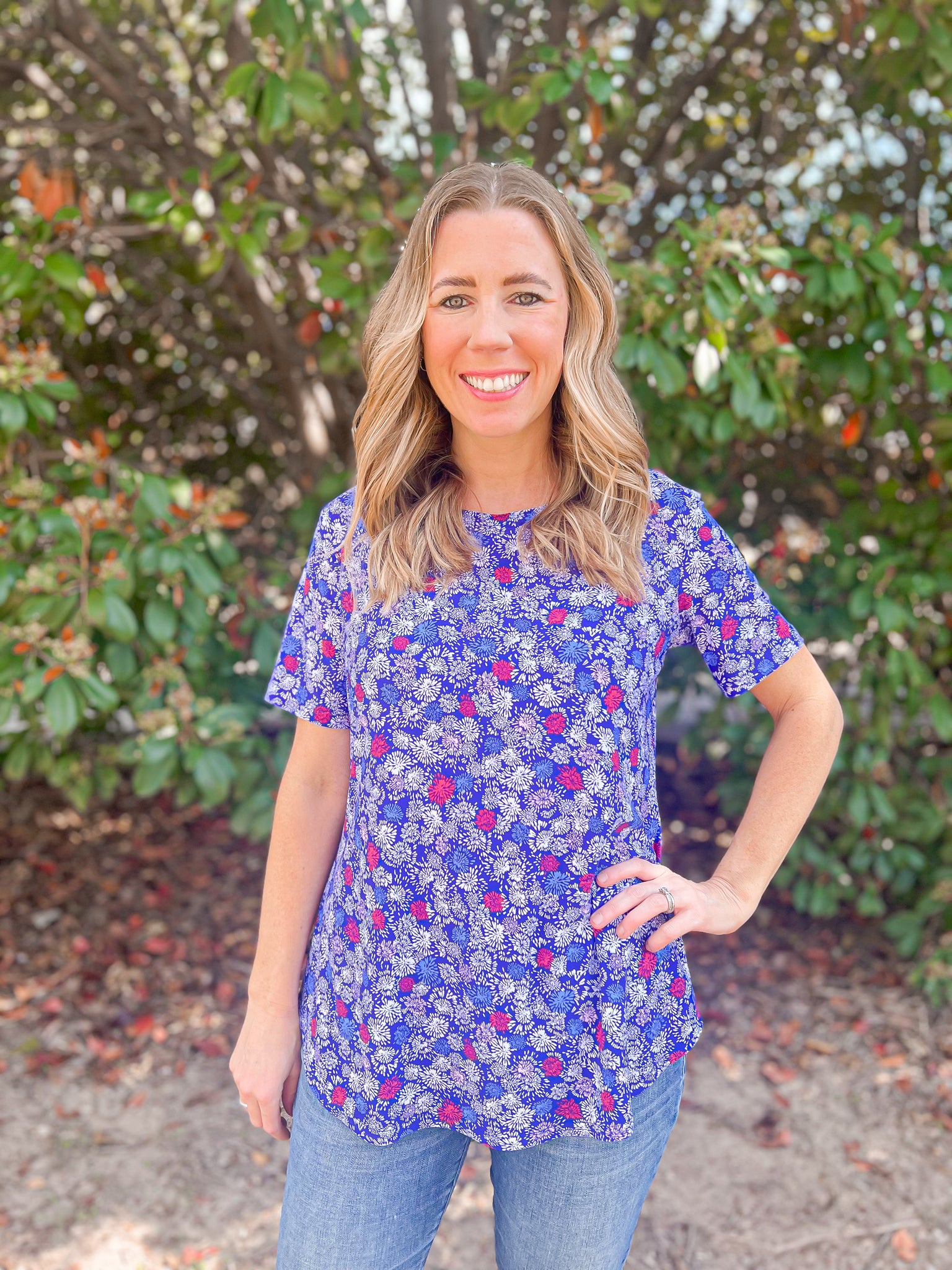 Jennifer Purple Floral Short Sleeve Top - Ribbons and Spice Boutique