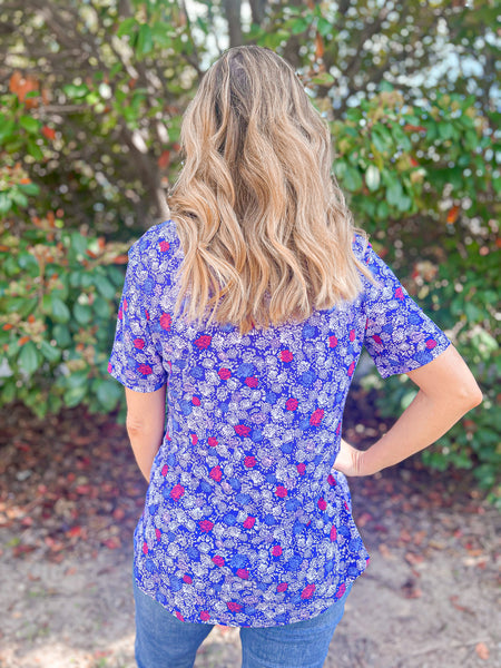 Jennifer Purple Floral Short Sleeve Top - Ribbons and Spice Boutique