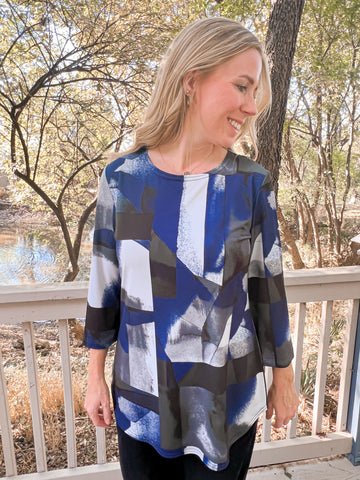 Mimi Navy and White Geometric Top - Ribbons and Spice Boutique