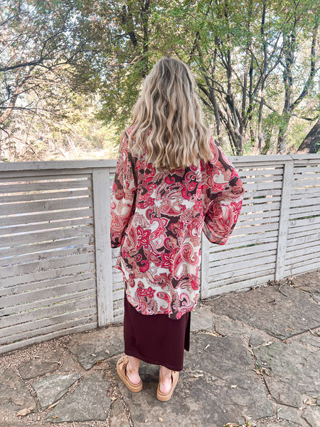 Eleanor Strawberry Paisley Kimono - Ribbons and Spice Boutique