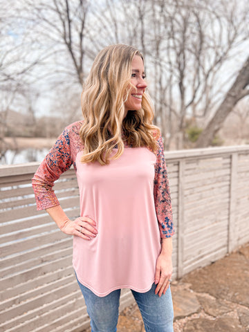 Goldie Blush Pink Eyelet Knit Sleeve Top