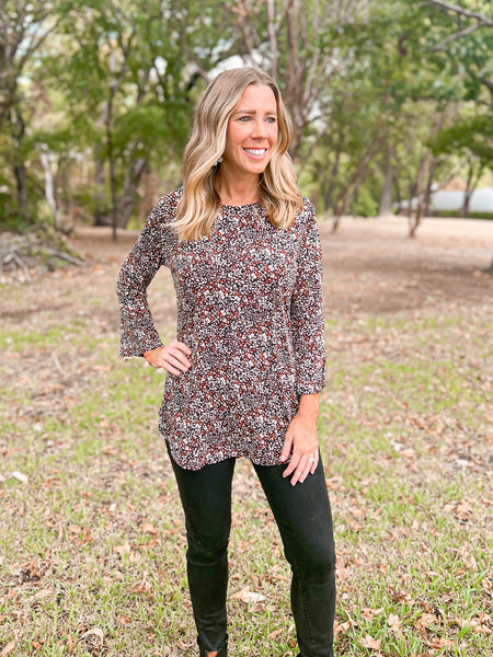 Sally Speckle Bell Sleeve Top - Ribbons and Spice Boutique