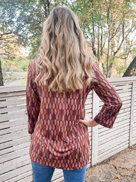 Camilla Rust Fall Leaves Top - Ribbons and Spice Boutique