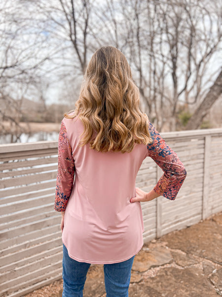 Goldie Blush Pink Eyelet Knit Sleeve Top