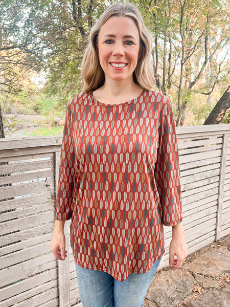 Camilla Rust Fall Leaves Top - Ribbons and Spice Boutique