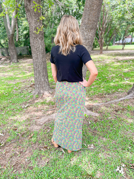 Fiona Retro Flower Power Maxi Skirt - Ribbons and Spice Boutique