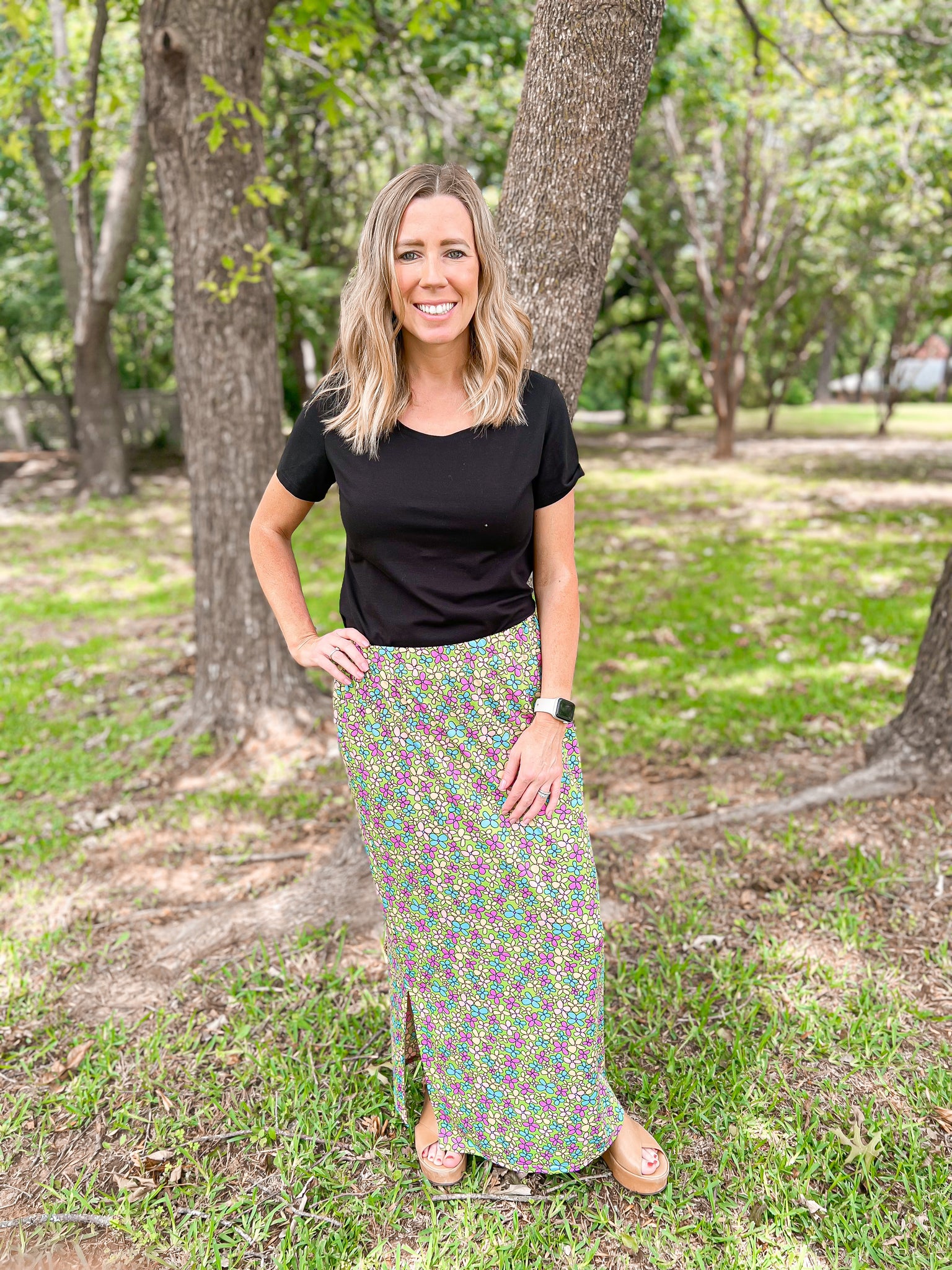 Fiona Retro Flower Power Maxi Skirt | Ribbons and Spice Boutique