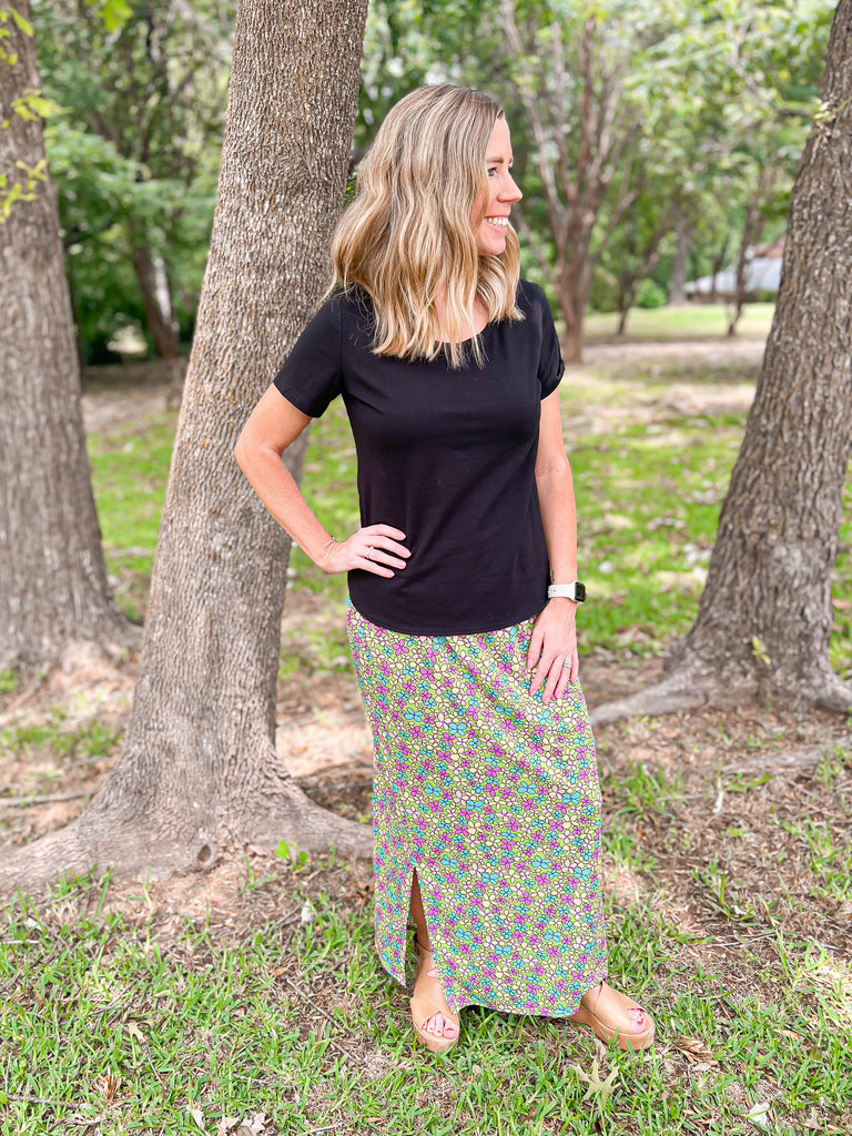 Fiona Retro Flower Power Maxi Skirt | Ribbons and Spice Boutique