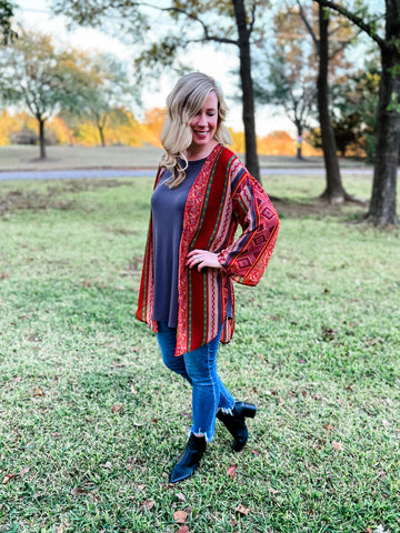 Quinn Rust Kimono - Ribbons and Spice Boutique