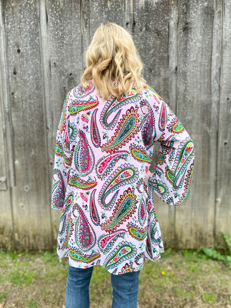 Wendy Pink and Green Paisley Kimono - Ribbons and Spice Boutique