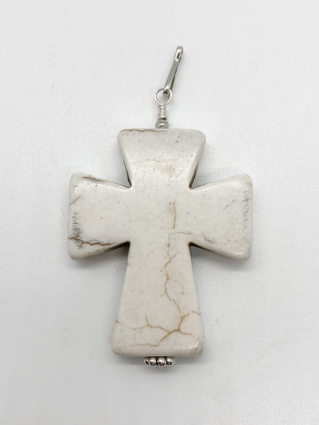 White Howlite Classic Large Cross Stone - Ribbons and Spice Boutique