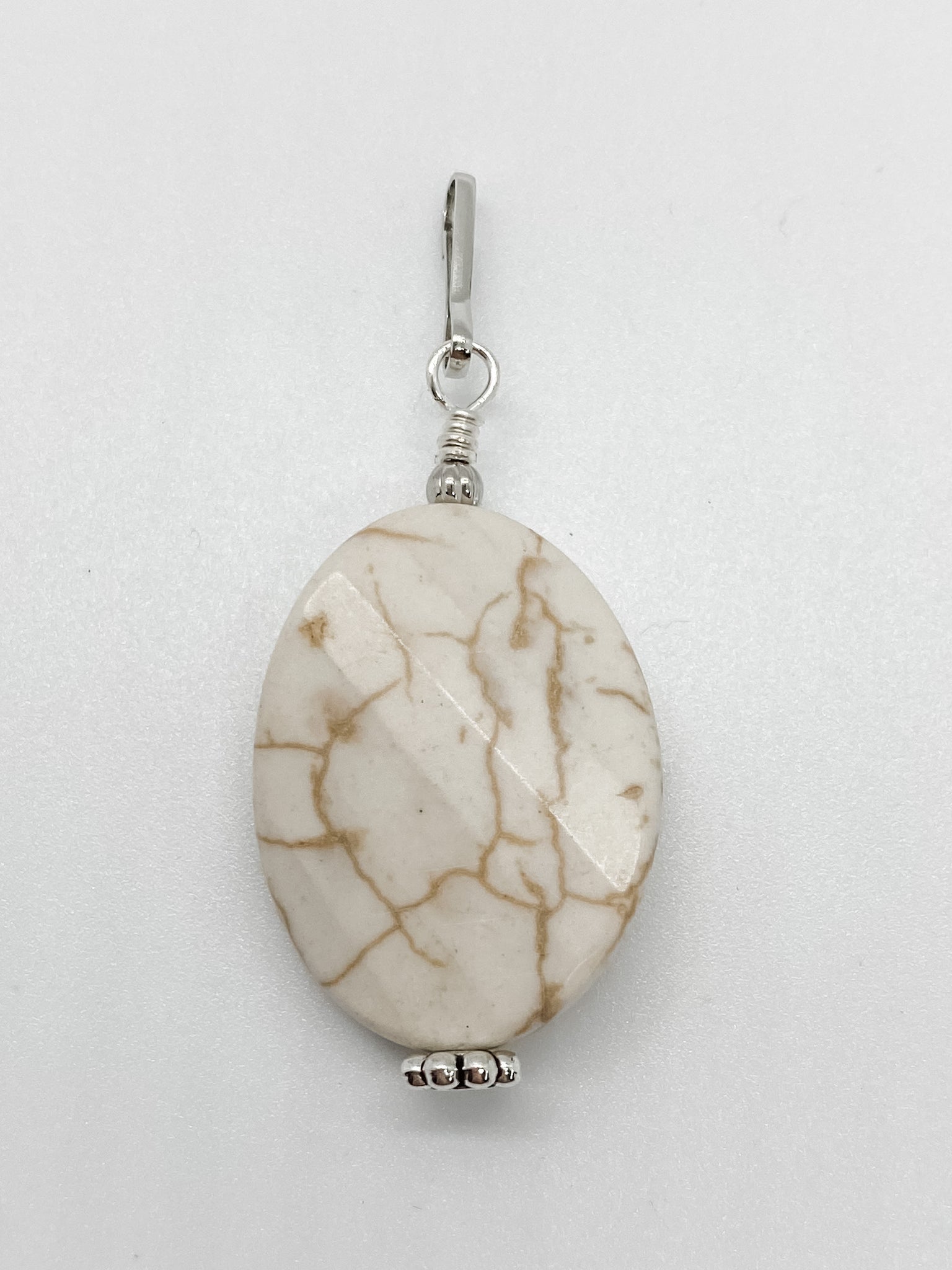 White Howlite Flat Oval Stone - Ribbons and Spice Boutique