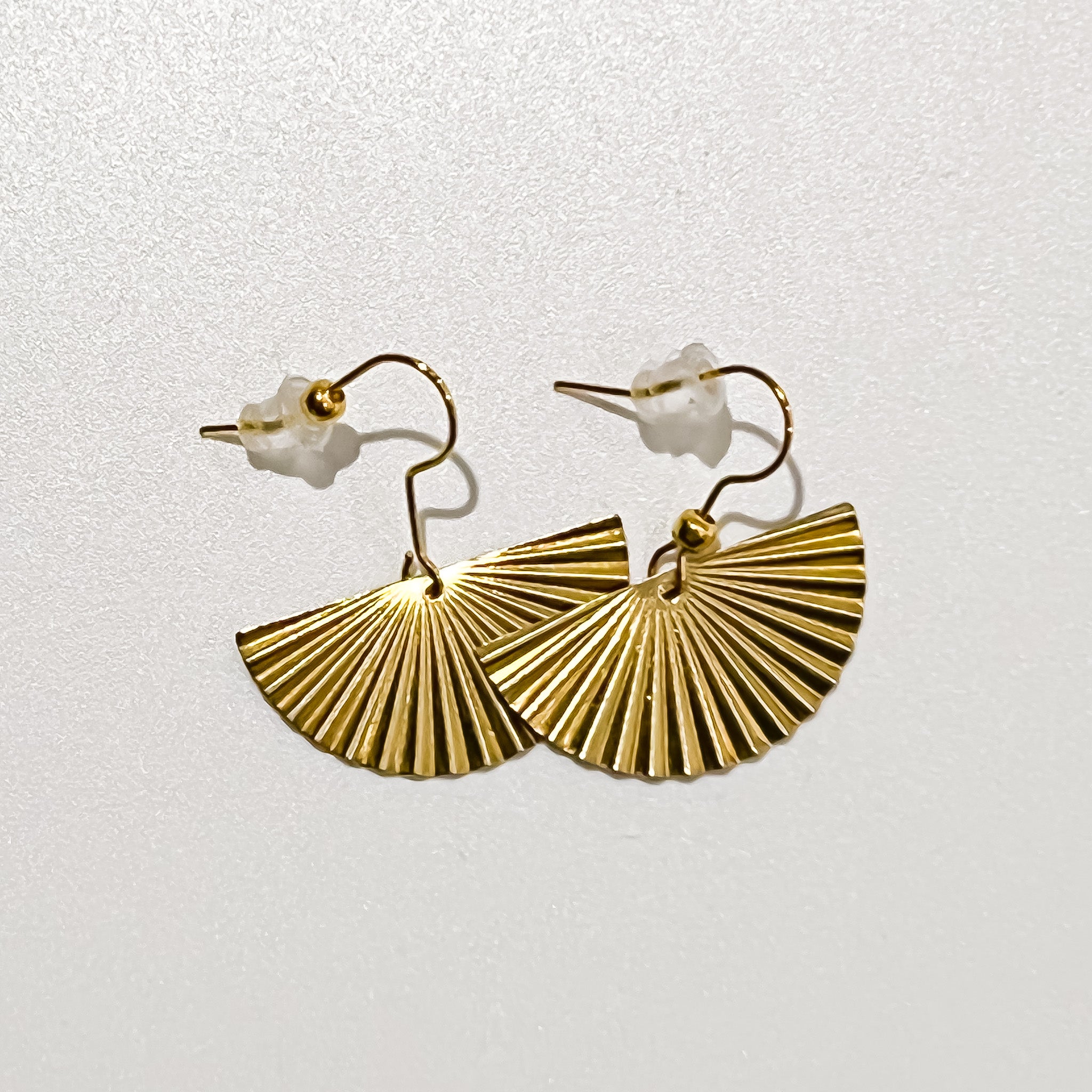 Gold Color Fan Earrings - Ribbons and Spice Boutique