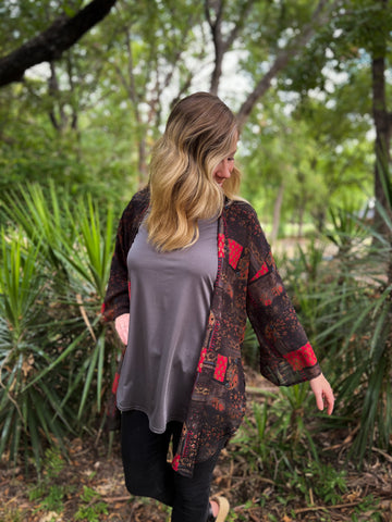 Miller Grey Patchwork Kimono - Ribbons and Spice Boutique