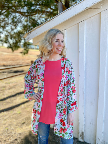 Emma Pink Floral Kimono - Ribbons and Spice Boutique