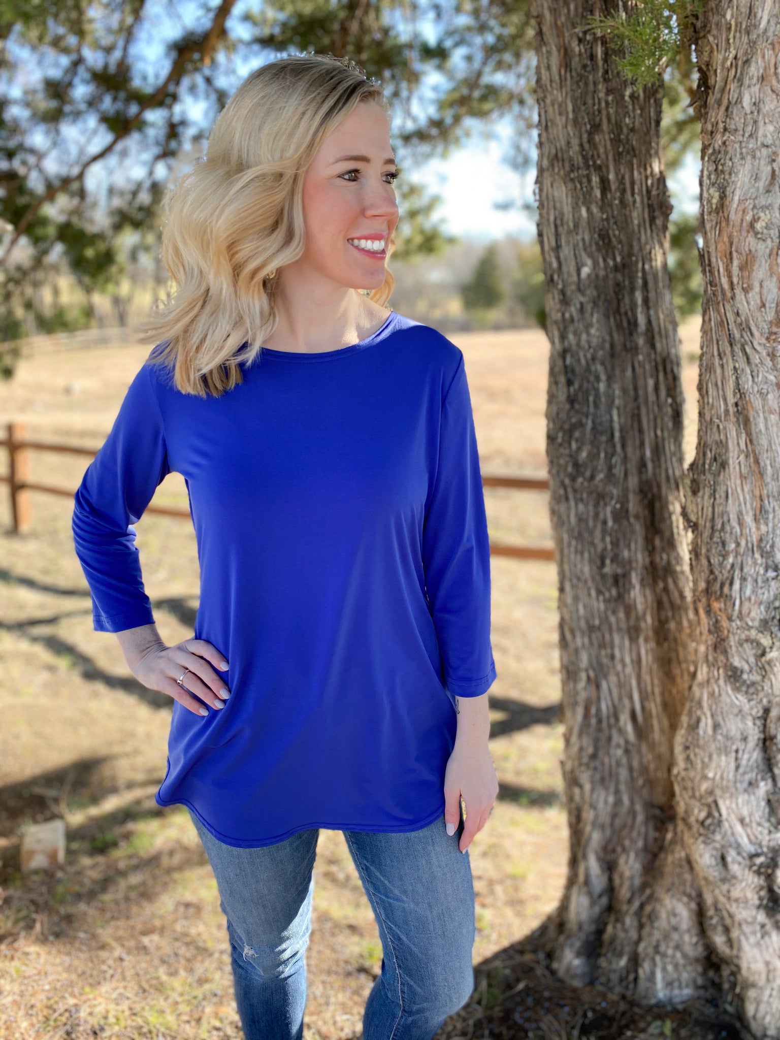Addy Cobalt Blue 3/4 Sleeve Solid Top - Ribbons and Spice Boutique