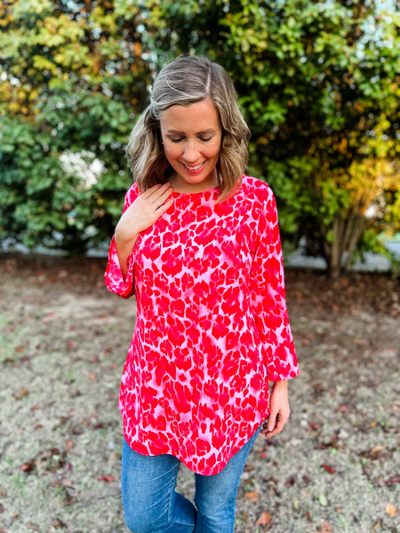 Everly Fuchsia and Red Abstract Top - Ribbons and Spice Boutique