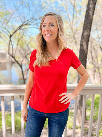 Contemporary Collection Red Short Sleeve Top - Ribbons and Spice Boutique