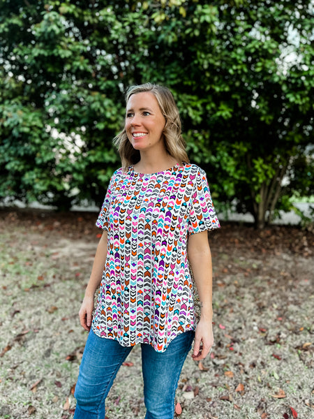 Skylar White Short Sleeve Aztec Print - Ribbons and Spice Boutique
