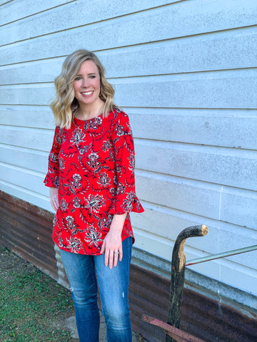 Noelle Red and Black Floral - Ribbons and Spice Boutique