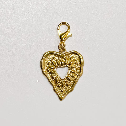 Gold Color Hammered Heart Charm - Ribbons and Spice Boutique