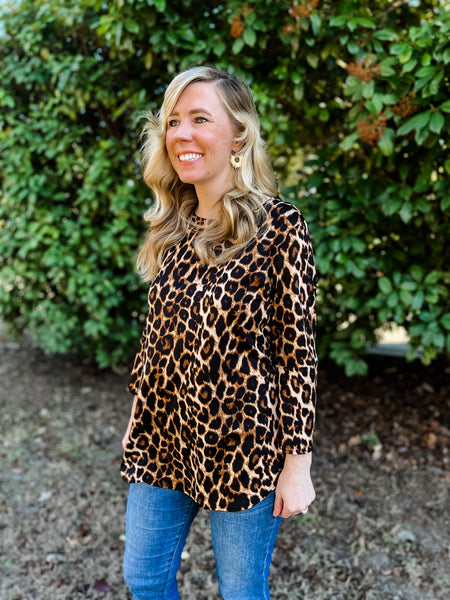 Eileen Leopard Print Bell Sleeve Top - Ribbons and Spice Boutique