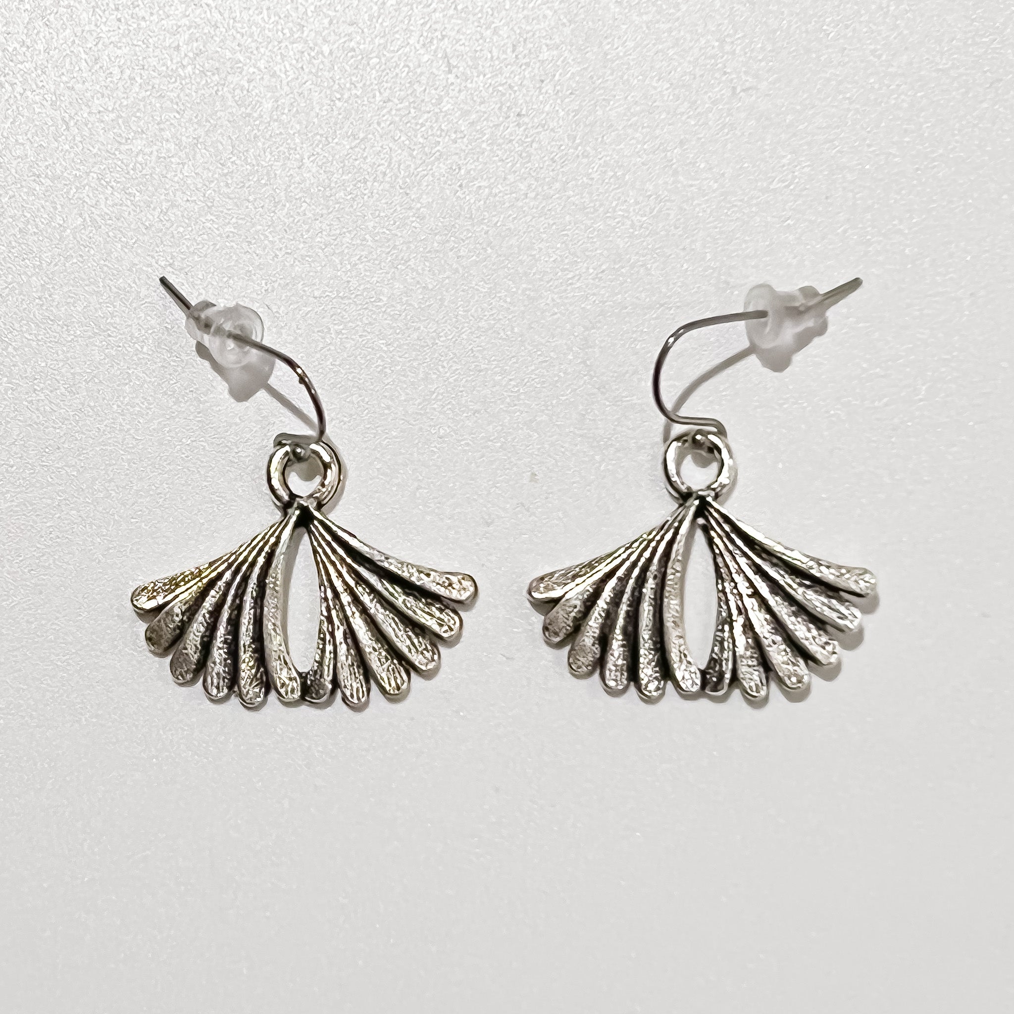 Silver Color Small Fan Earrings - Ribbons and Spice Boutique