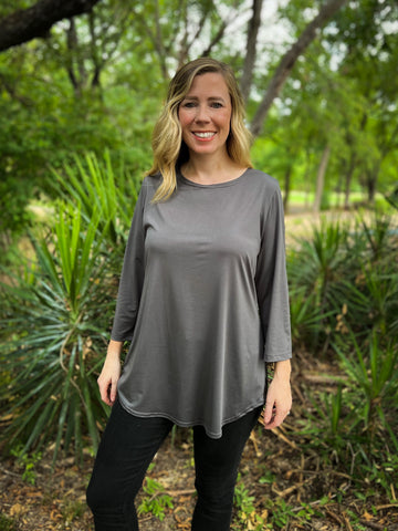 Lori Steel Gray Top - Ribbons and Spice Boutique