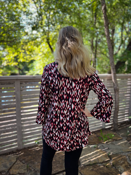 Genesis Red and Black Bell Sleeve Top - Ribbons and Spice Boutique