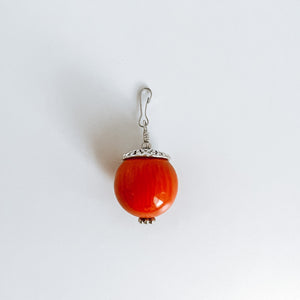 Orange Round Stone With Silver Bead Detail - Ribbons and Spice Boutique