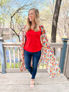 Contemporary Collection Long Red Floral Kimono - Ribbons and Spice Boutique