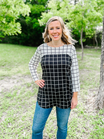 Millie Black and White Grid Top - Ribbons and Spice Boutique