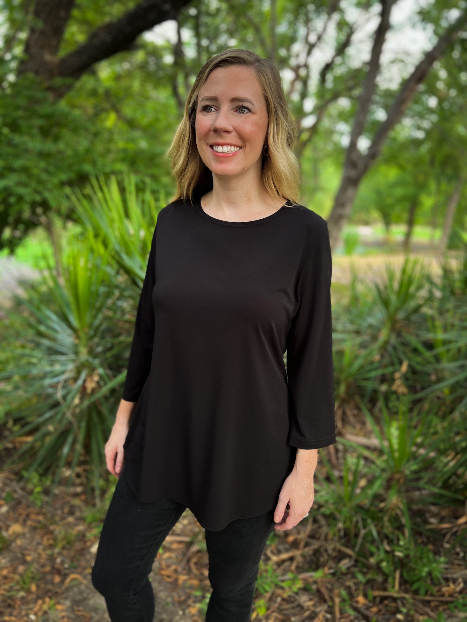 Jessica 3/4 Sleeve Black Top - Ribbons and Spice Boutique