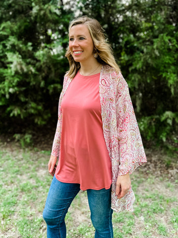 Maeve Light Pink Paisley Kimono - Ribbons and Spice Boutique