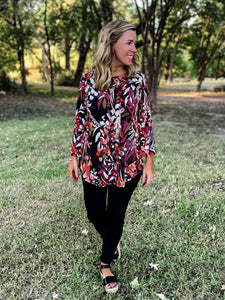Elizabeth Autumn Leaves Top - Ribbons and Spice Boutique