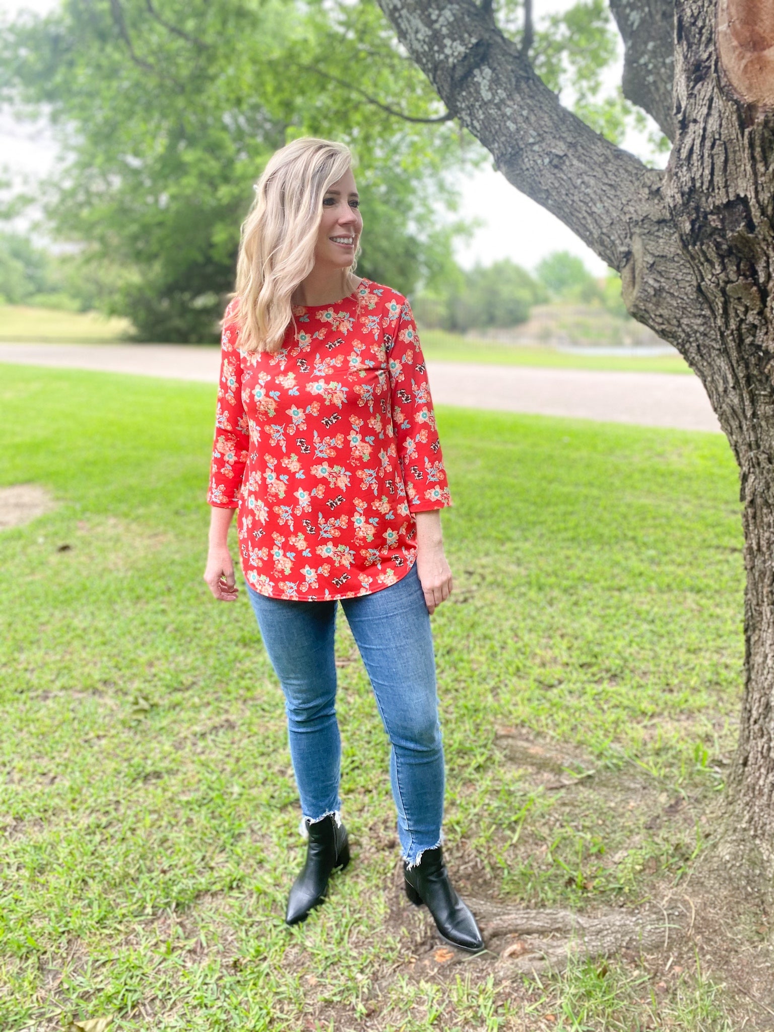 Isla Red Floral Top - Ribbons and Spice Boutique