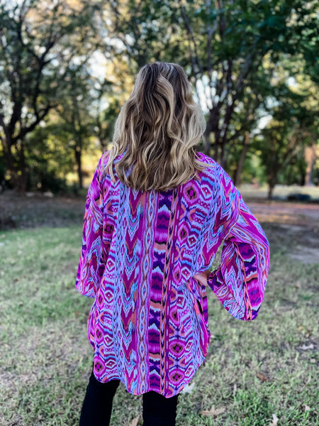 Gretchen Purple Geometric Kimono - Ribbons and Spice Boutique