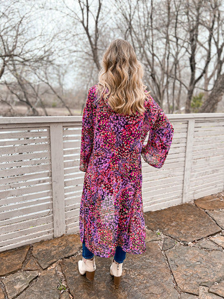 Kiara Purple and Pink Floral Long Kimono - Ribbons and Spice Boutique