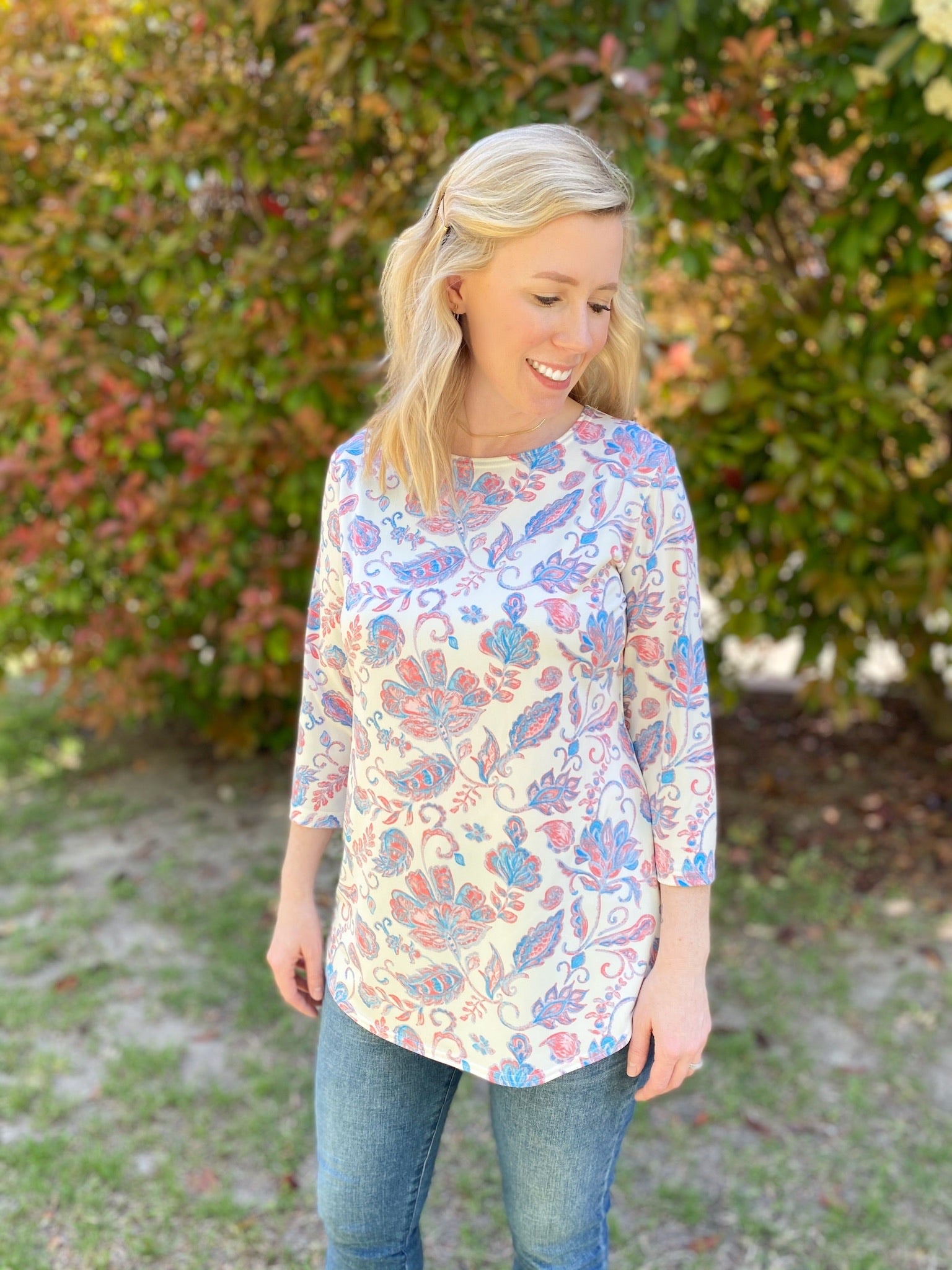 Frances Cream and Pastel Paisley Top - Ribbons and Spice Boutique