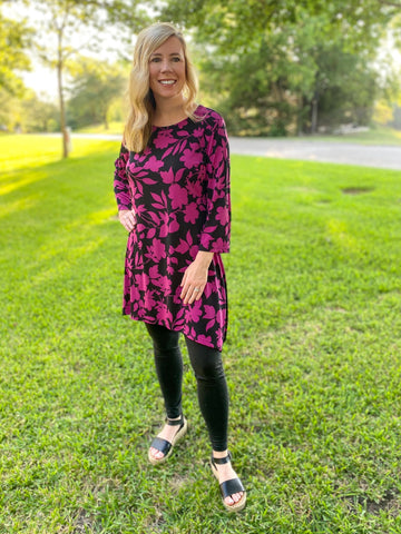 Norah Purple Floral Tunic - Ribbons and Spice Boutique