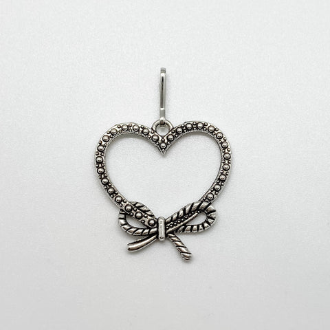 Silver Color Heart with Bow Detail - Ribbons and Spice Boutique