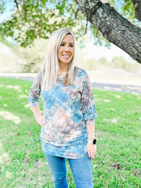 Wren 3/4 Quarter Sleeve Tie-Dye Top - Ribbons and Spice Boutique