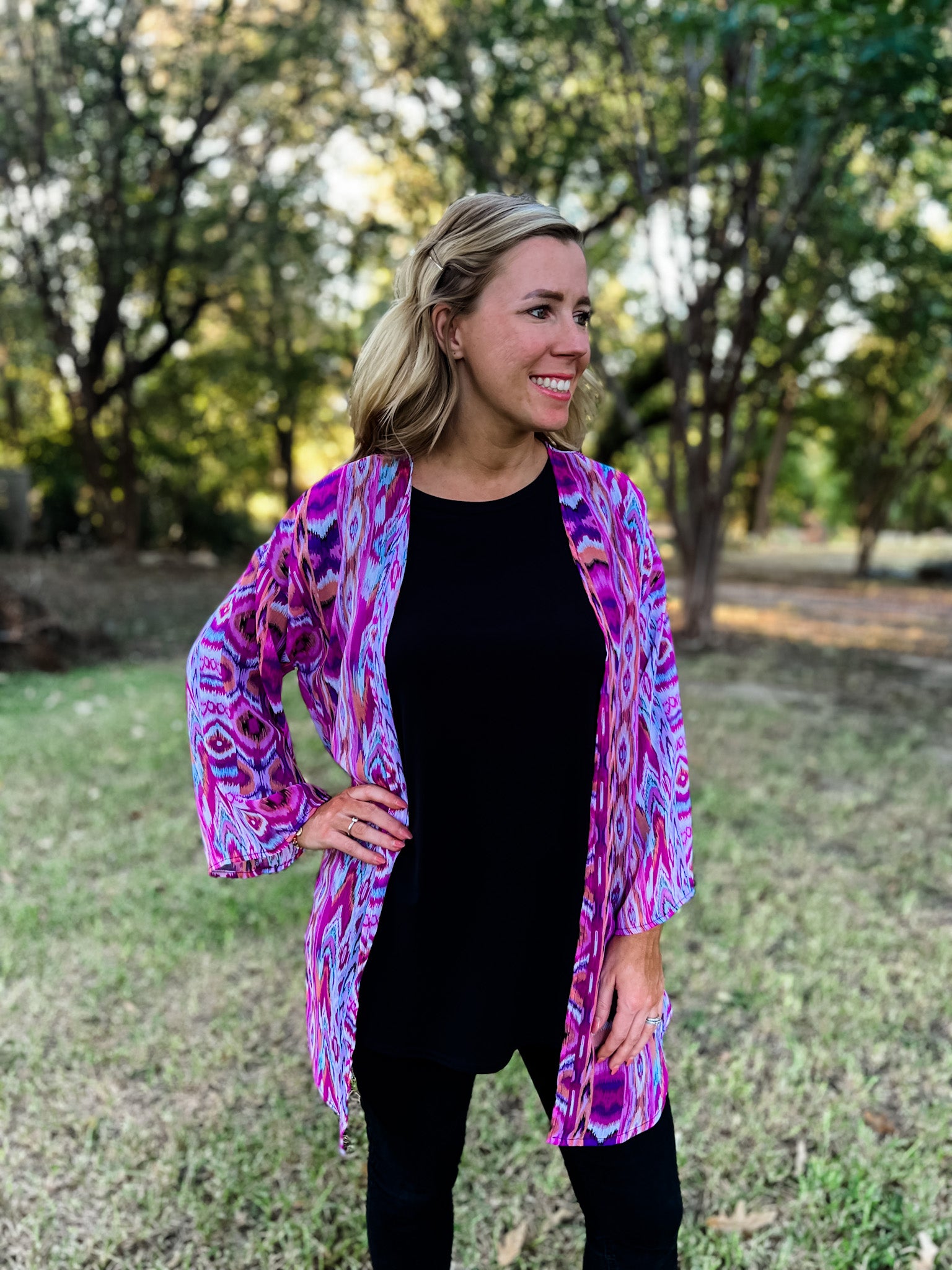 Gretchen Purple Geometric Kimono - Ribbons and Spice Boutique