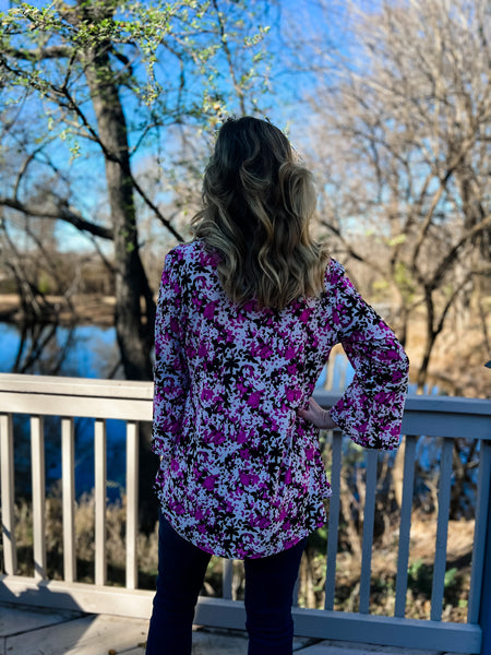 Tessa Floral Print Bell Sleeve Top - Ribbons and Spice Boutique