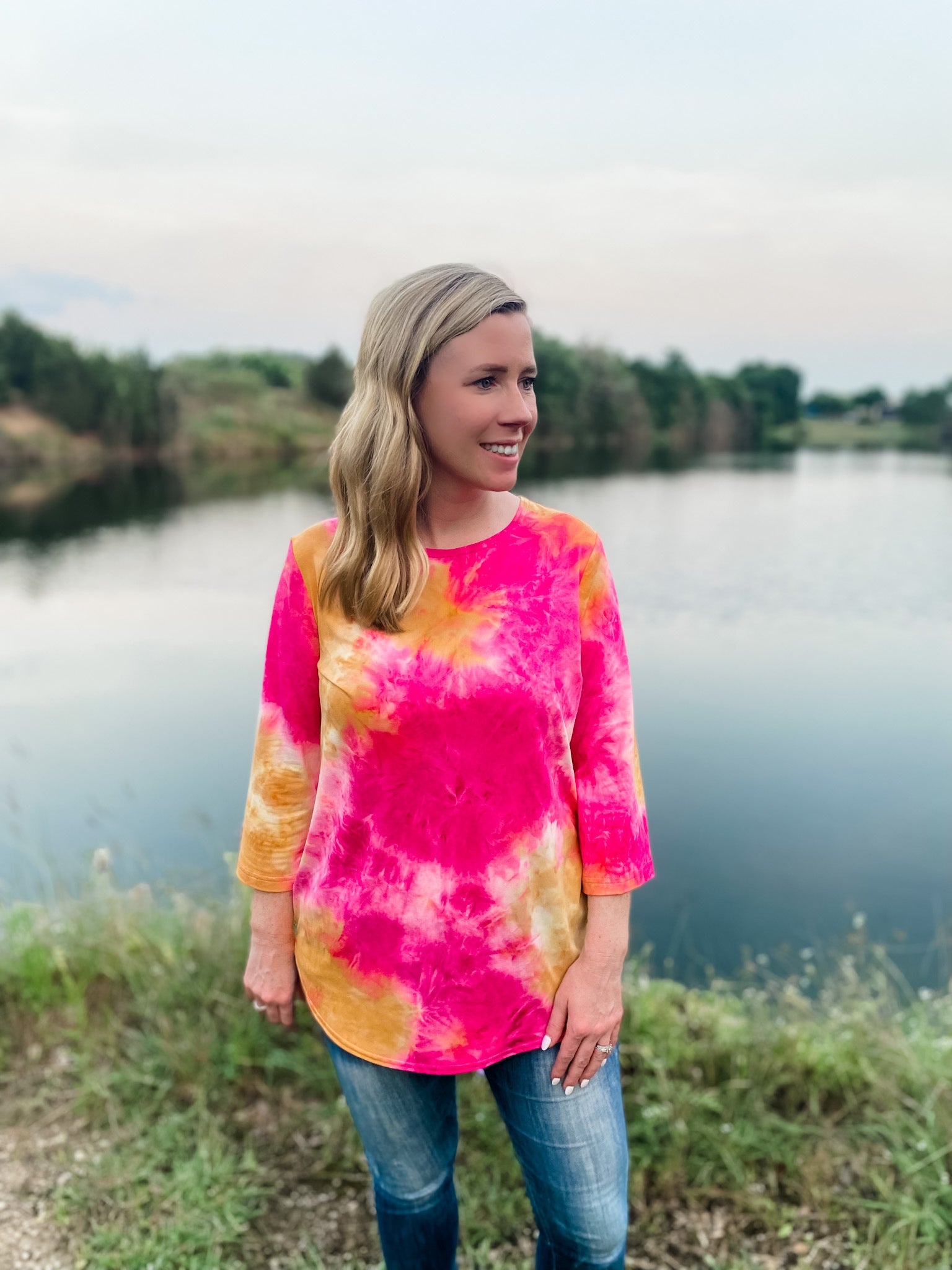 Lucy Pink and Orange Tie-dye Top - Ribbons and Spice Boutique