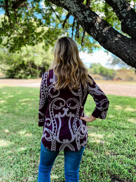 Natalie Plum and White Paisley Top - Ribbons and Spice Boutique